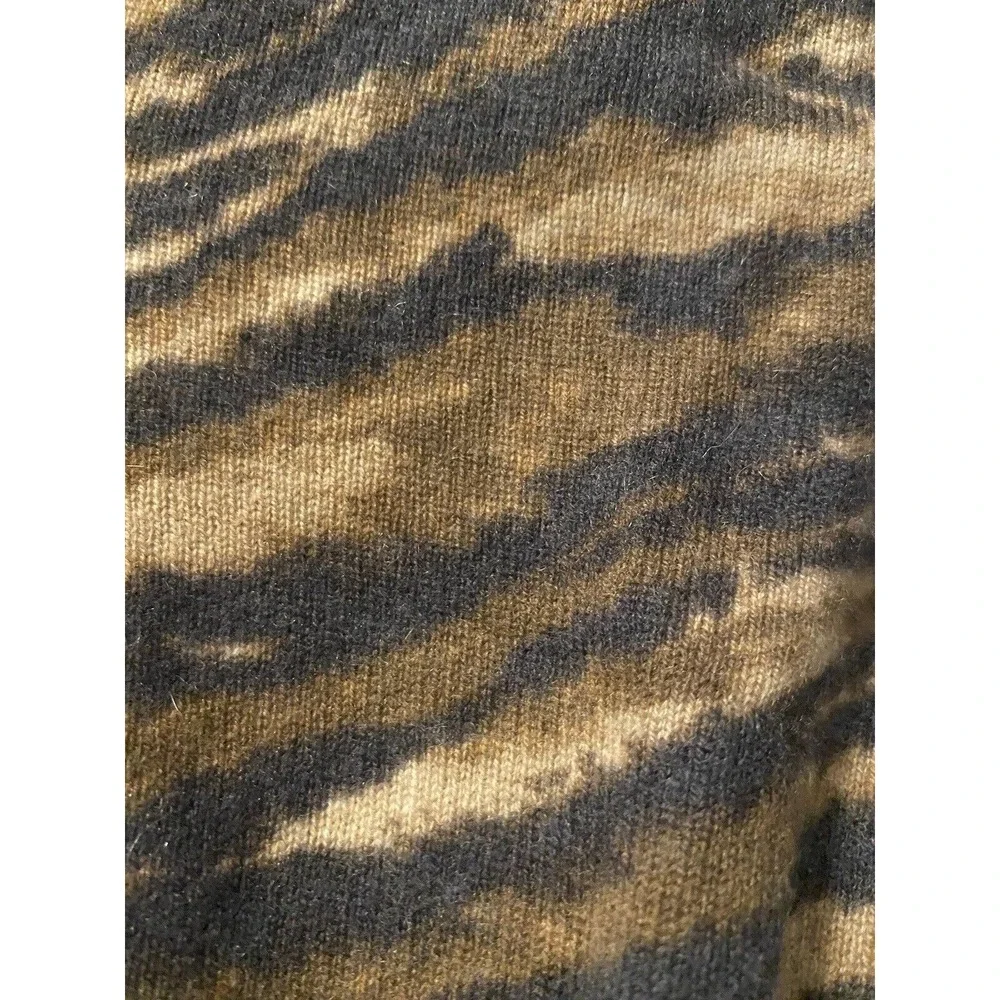 Talbots Sweater Womens Size S Small Animal Print Zebra 100% Cashmere Brown black